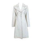 Lifetime Gianni Versace Couture 1980's Ivory Wool Coat with Serrated Leather Detail FRONT