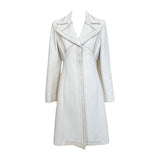 Lifetime Gianni Versace Couture 1980's Ivory Wool Coat with Serrated Leather Detail FRONT