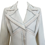 Lifetime Gianni Versace Couture 1980's Ivory Wool Coat with Serrated Leather Detail CHEST