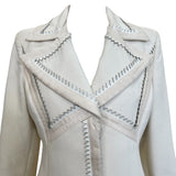 Lifetime Gianni Versace Couture 1980's Ivory Wool Coat with Serrated Leather Detail CHEST