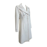 Lifetime Gianni Versace Couture 1980's Ivory Wool Coat with Serrated Leather Detail FRONT ANGLE