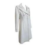 Lifetime Gianni Versace Couture 1980's Ivory Wool Coat with Serrated Leather Detail FRONT ANGLE