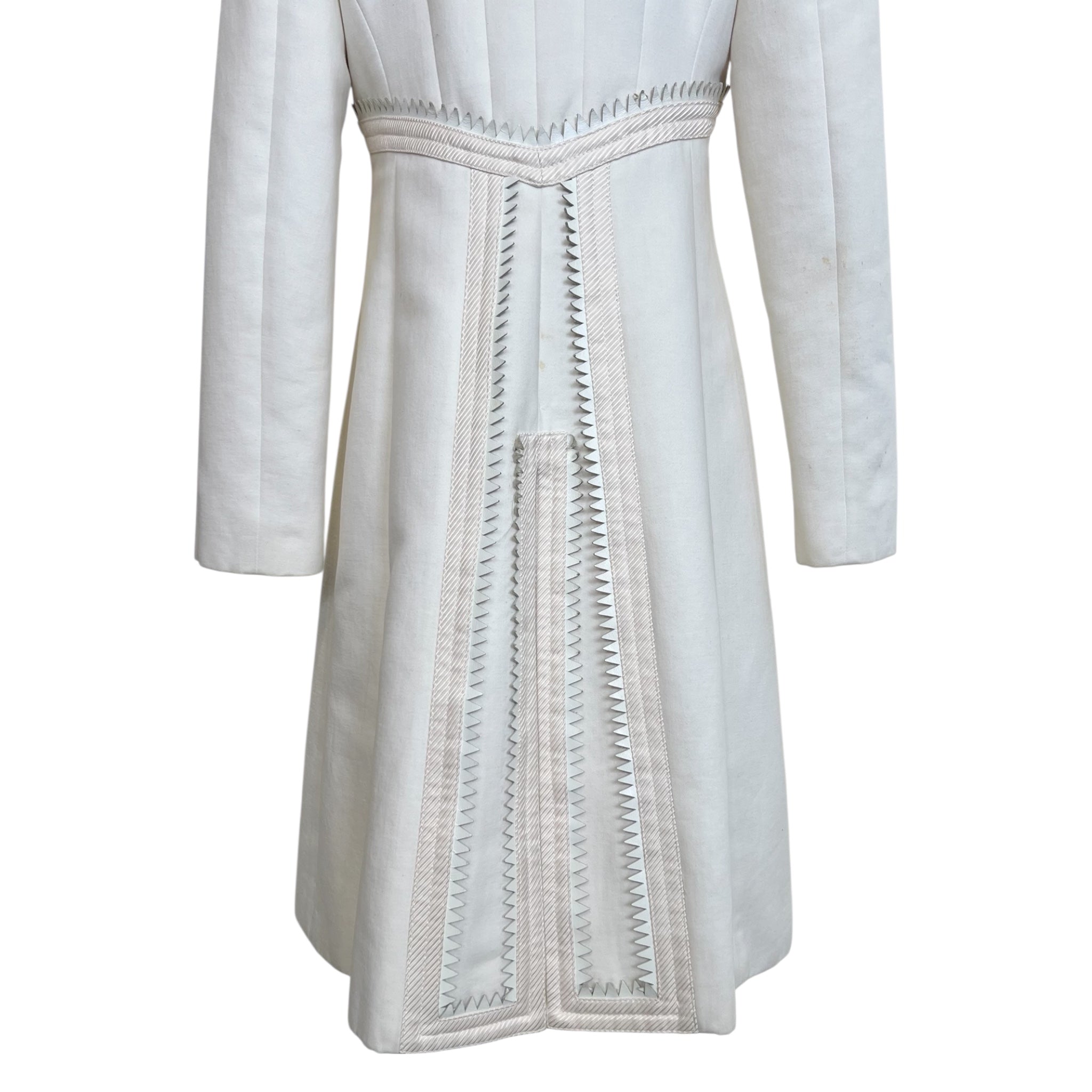 Lifetime Gianni Versace Couture 1980's Ivory Wool Coat with Serrated Leather Detail LOWER BACK