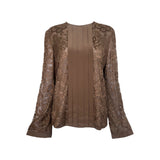 Valentino Couture 1980's Chocolate Brown Lace Long Sleeve Blouse
