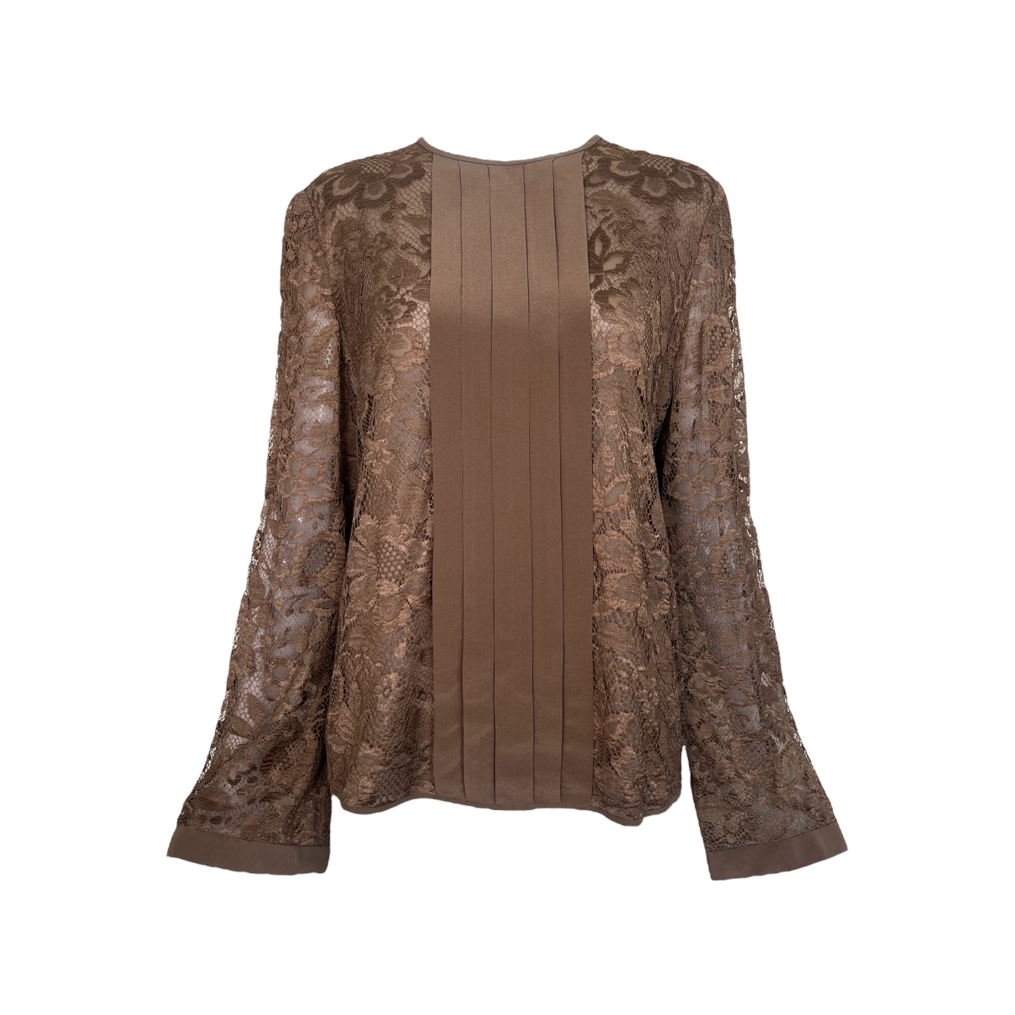 Valentino Couture 1980's Chocolate Brown Lace Long Sleeve Blouse