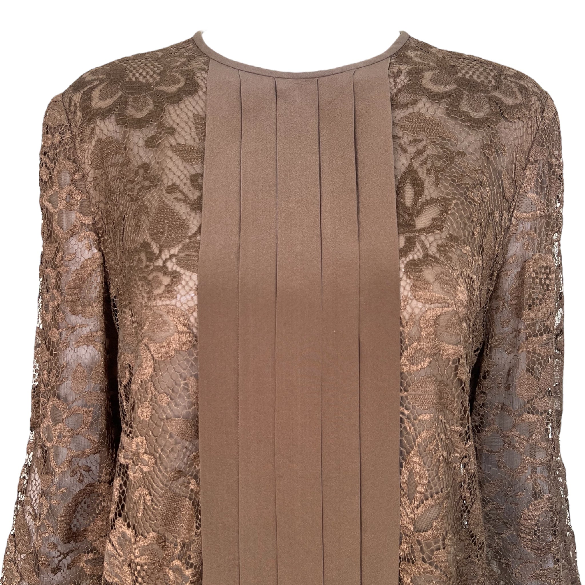 Valentino Couture 1980's Chocolate Brown Lace Long Sleeve Blouse, top