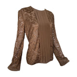 Valentino Couture 1980's Chocolate Brown Lace Long Sleeve Blouse, side