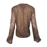 Valentino Couture 1980's Chocolate Brown Lace Long Sleeve Blouse, back
