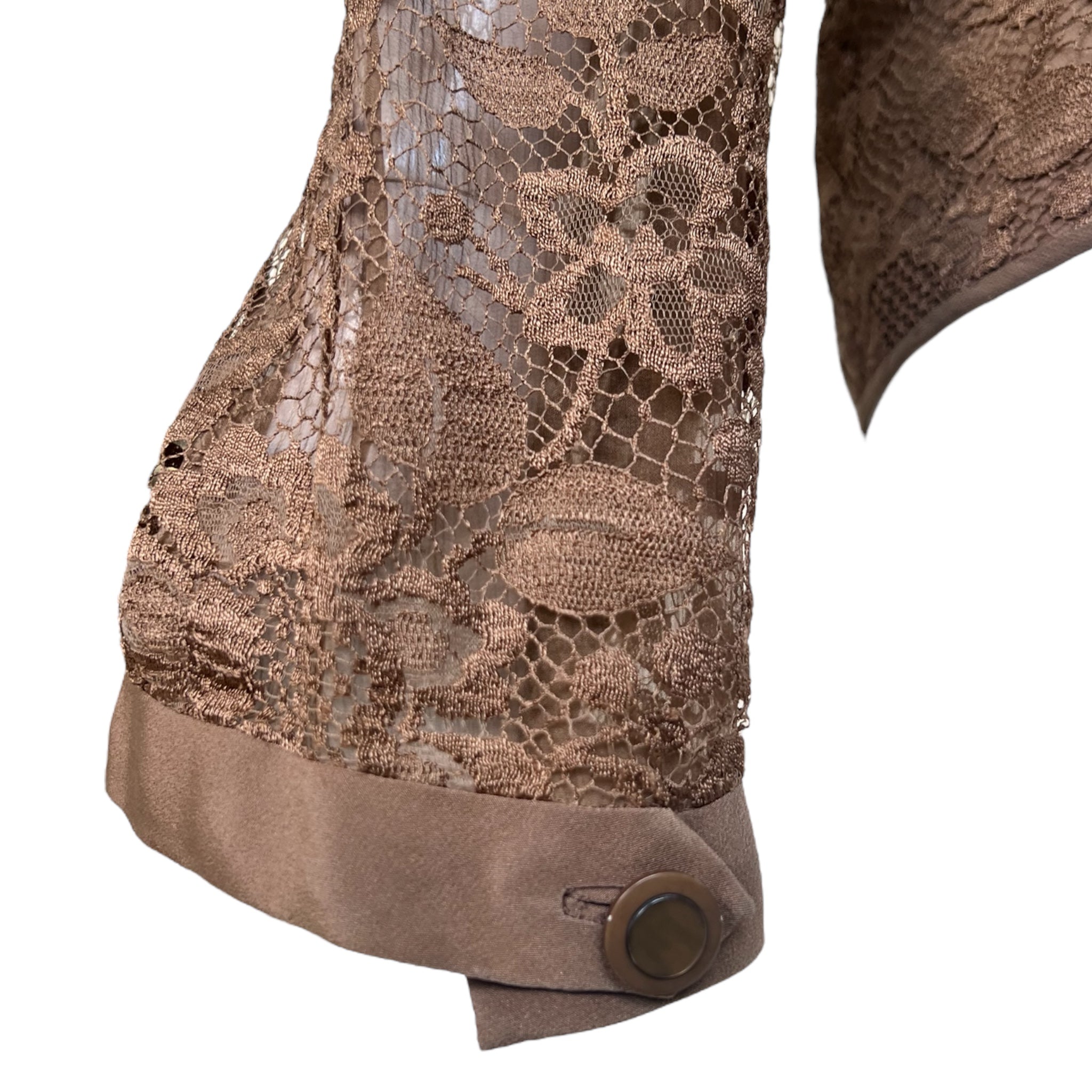 Valentino Couture 1980's Chocolate Brown Lace Long Sleeve Blouse, cuff