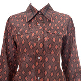 Saint Laurent 70s Brown Black Graphic Cotton Blouse- top