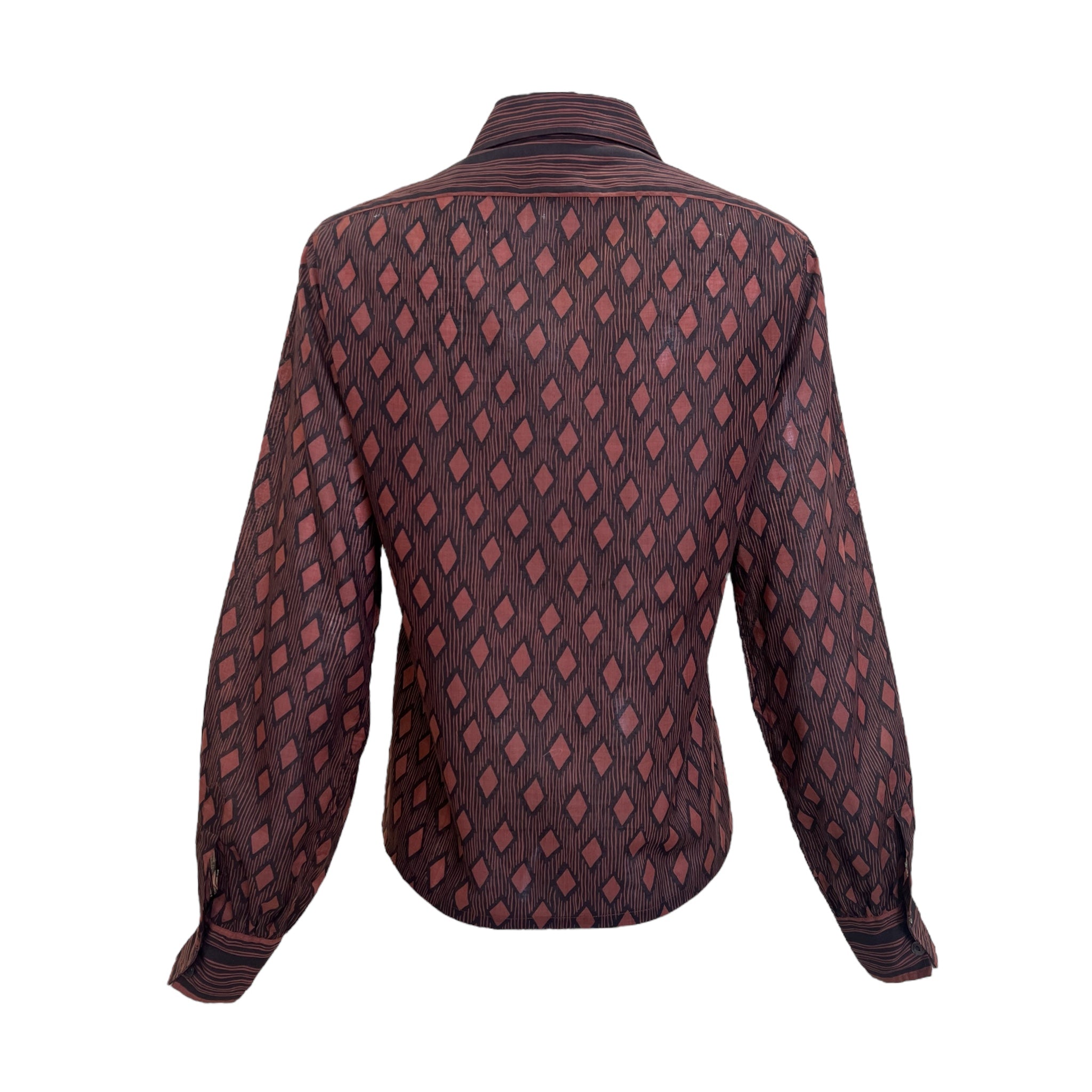 Saint Laurent 70s Brown Black Graphic Cotton Blouse, back