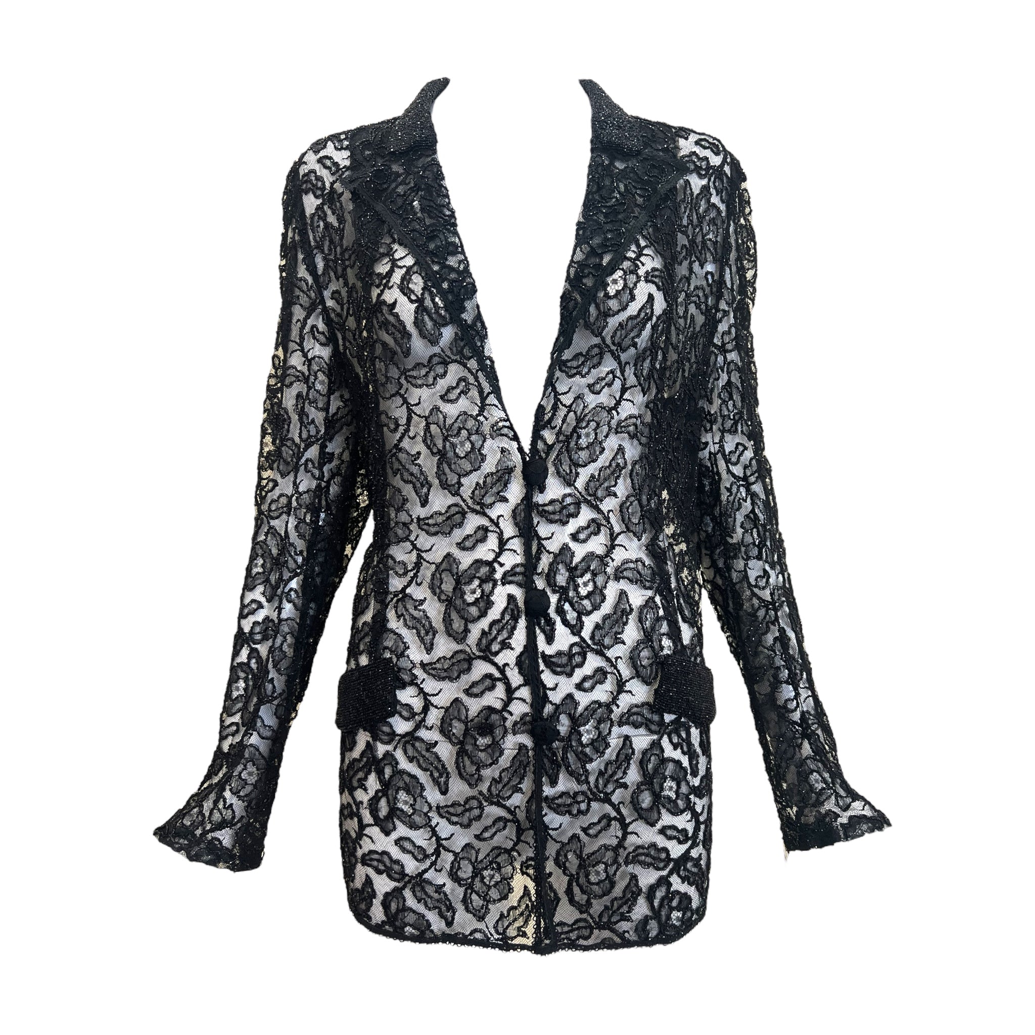 1920's Black Lace Beaded Button Up Cardigan