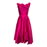 1950's Hot Pink Satin Fit and Flair Cocktail Dress