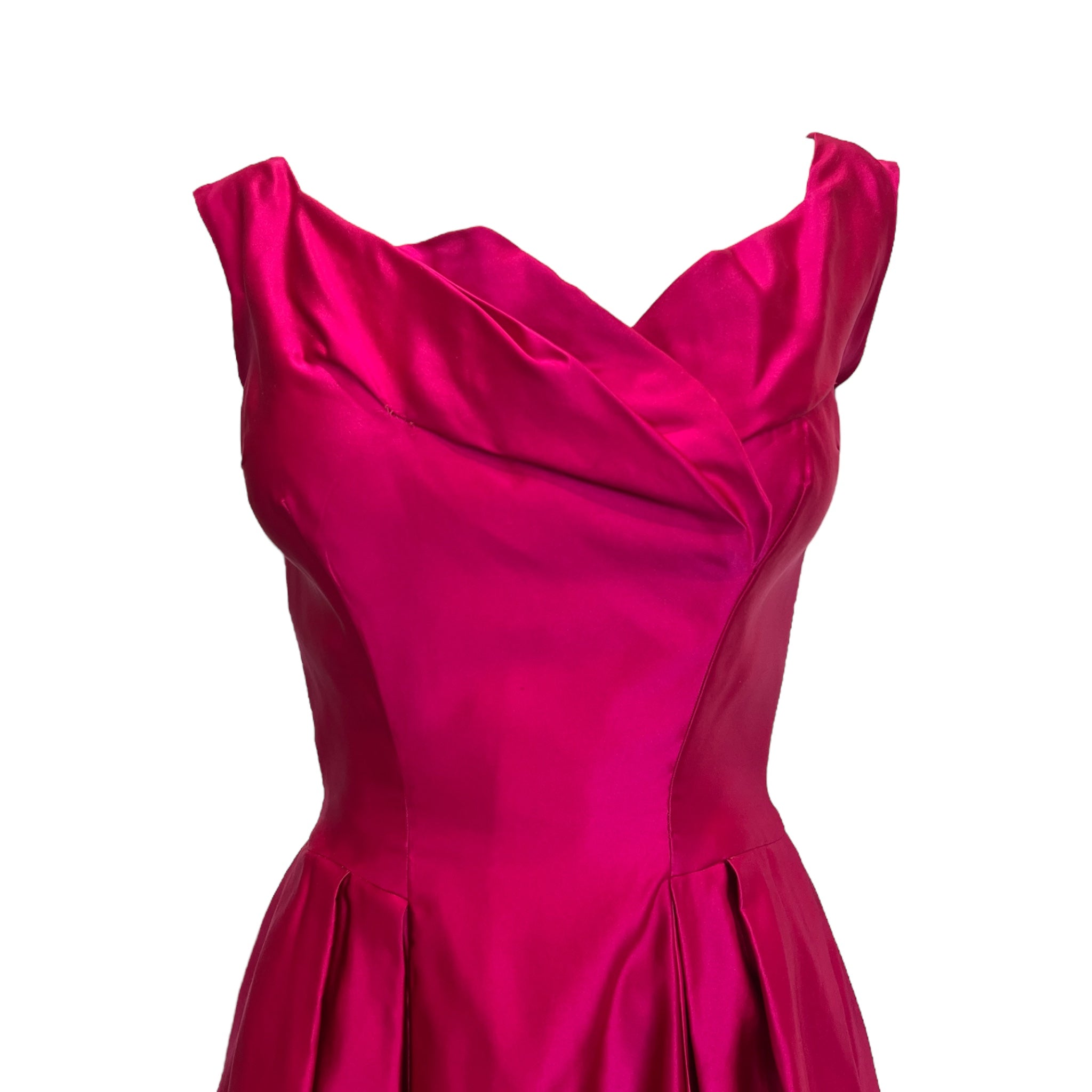 1950's Fuchsia Satin Fit and Flair Halter Cocktail Dress 1950's Fuchsia Satin Fit and Flair Halter Cocktail Dress