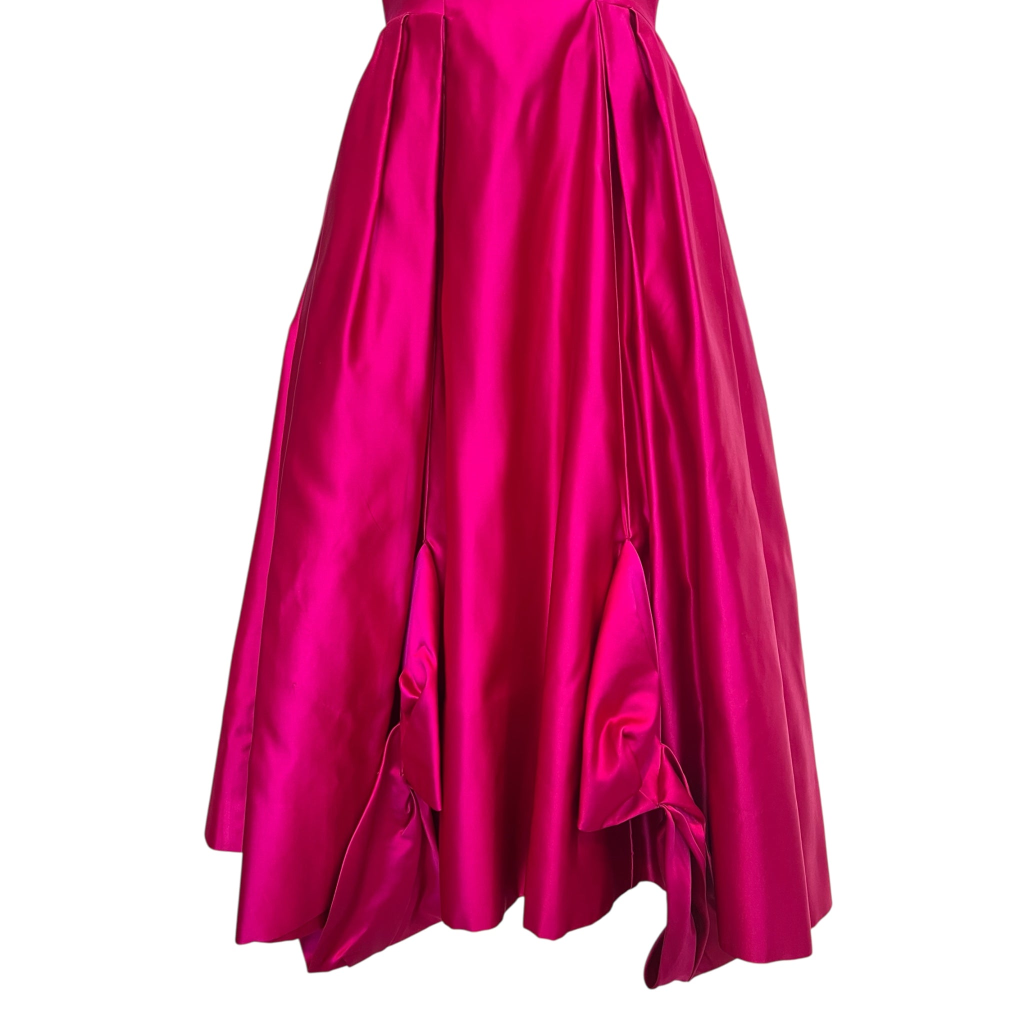 1950's Hot Pink Satin Fit and Flair Cocktail Dress, skirt