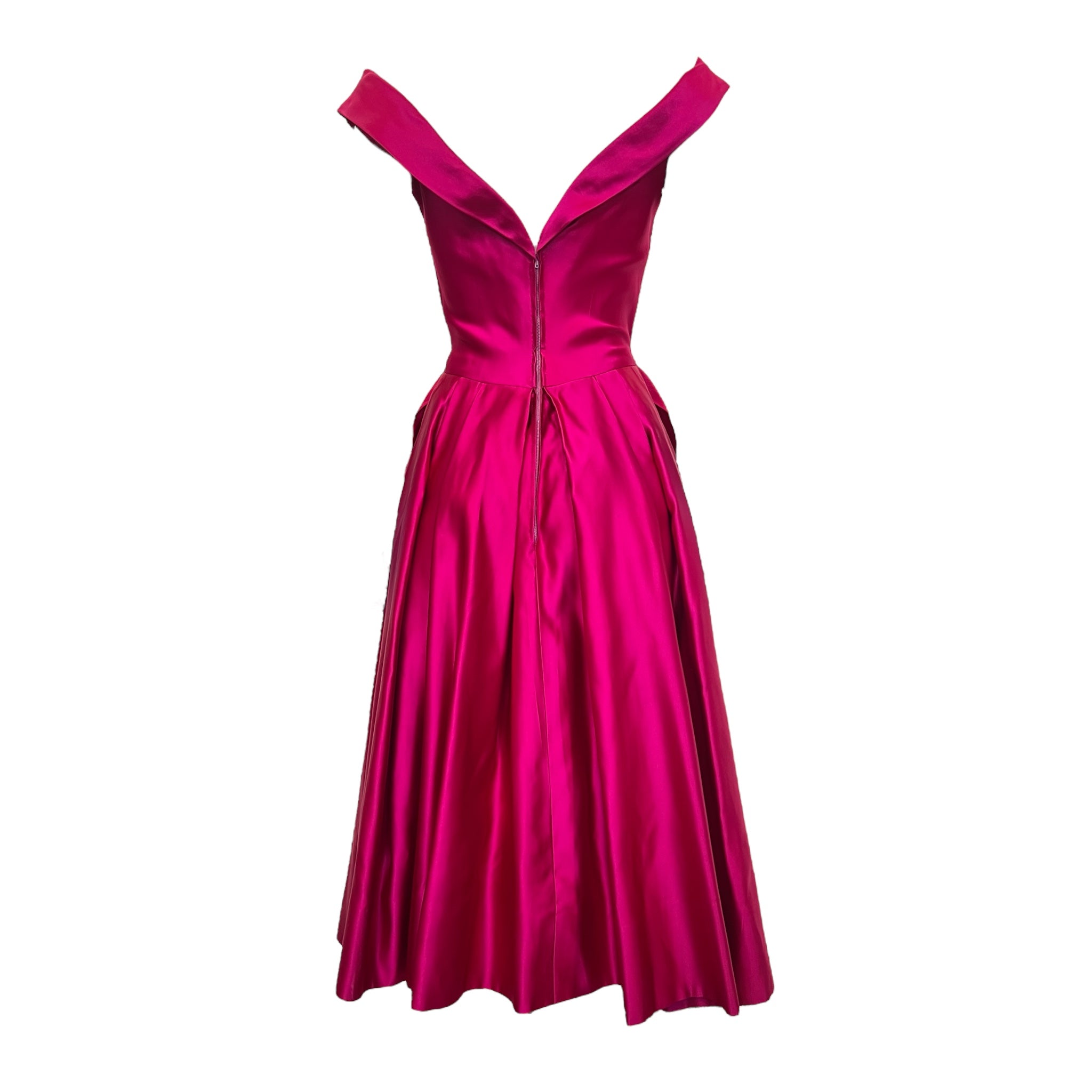 1950's Fuchsia Satin Fit and Flair Halter Cocktail Dress THE WAY WE WORE 1950's Fuchsia Satin Fit and Flair Halter Cocktail Dress THE WAY WE WORE