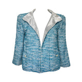 Chanel S/S 2001 Blue Boucle Knit Skirt Suit with Silver Lame , jacket