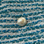 Chanel S/S 2001 Blue Boucle Knit Skirt Suit with Silver Lame, jacket button