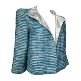 Chanel S/S 2001 Blue Boucle Knit Skirt Suit with Silver Lame, jacket side