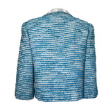 Chanel S/S 2001 Blue Boucle Knit Skirt Suit with Silver Lame, jacket back
