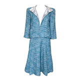 Chanel S/S 2001 Blue Boucle Knit Skirt Suit with Silver Lame