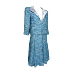 Chanel S/S 2001 Blue Boucle Knit Skirt Suit with Silver Lame, side 2
