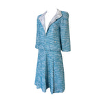 Chanel S/S 2001 Blue Boucle Knit Skirt Suit with Silver Lame, side