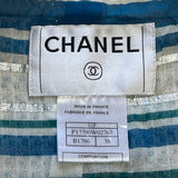 Chanel S/S 2001 Blue Boucle Knit Skirt Suit with Silver Lame, label