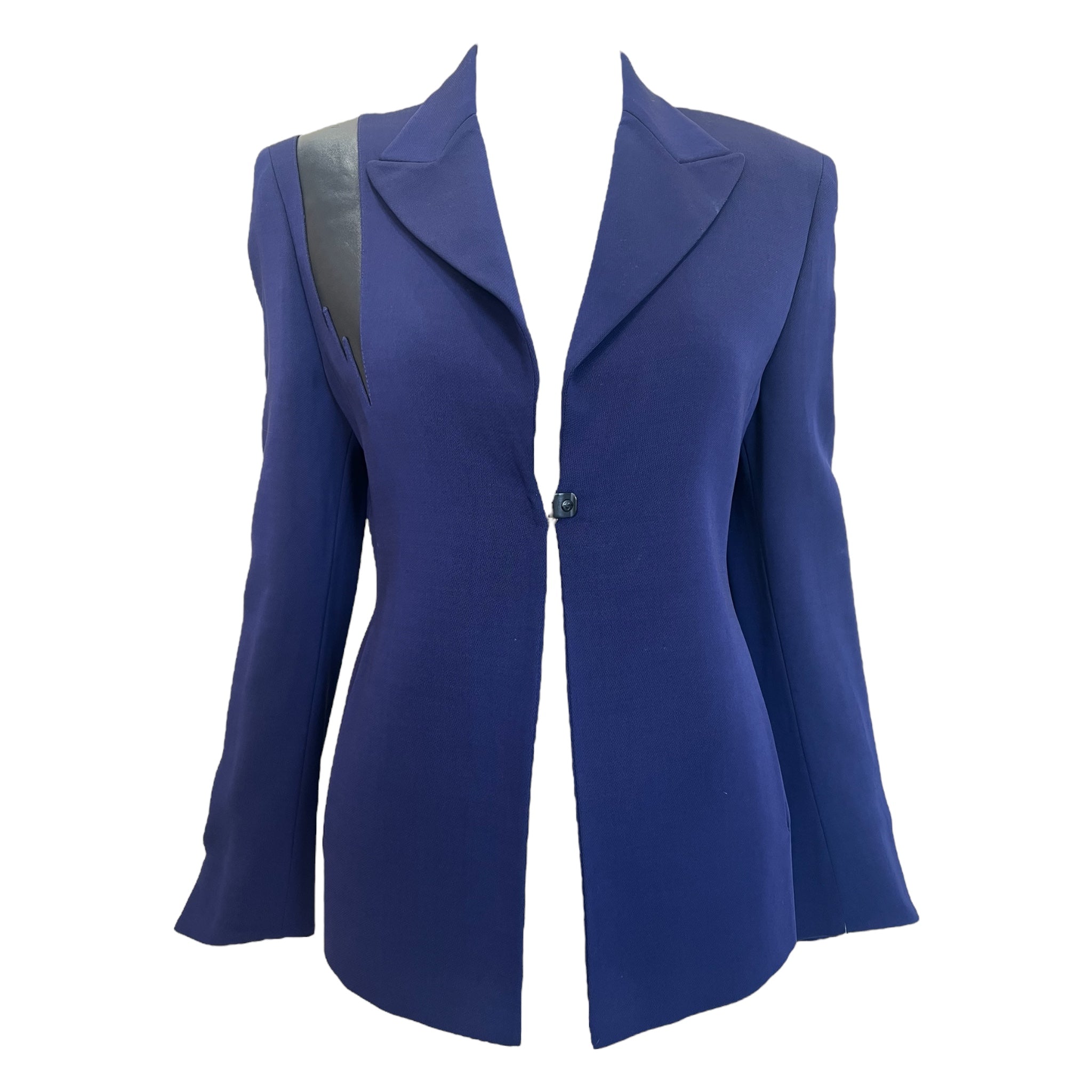 Gianni Versace Couture S/S 1998 Royal Blue Blazer with Black Leather Shoulder Stripe, NWT