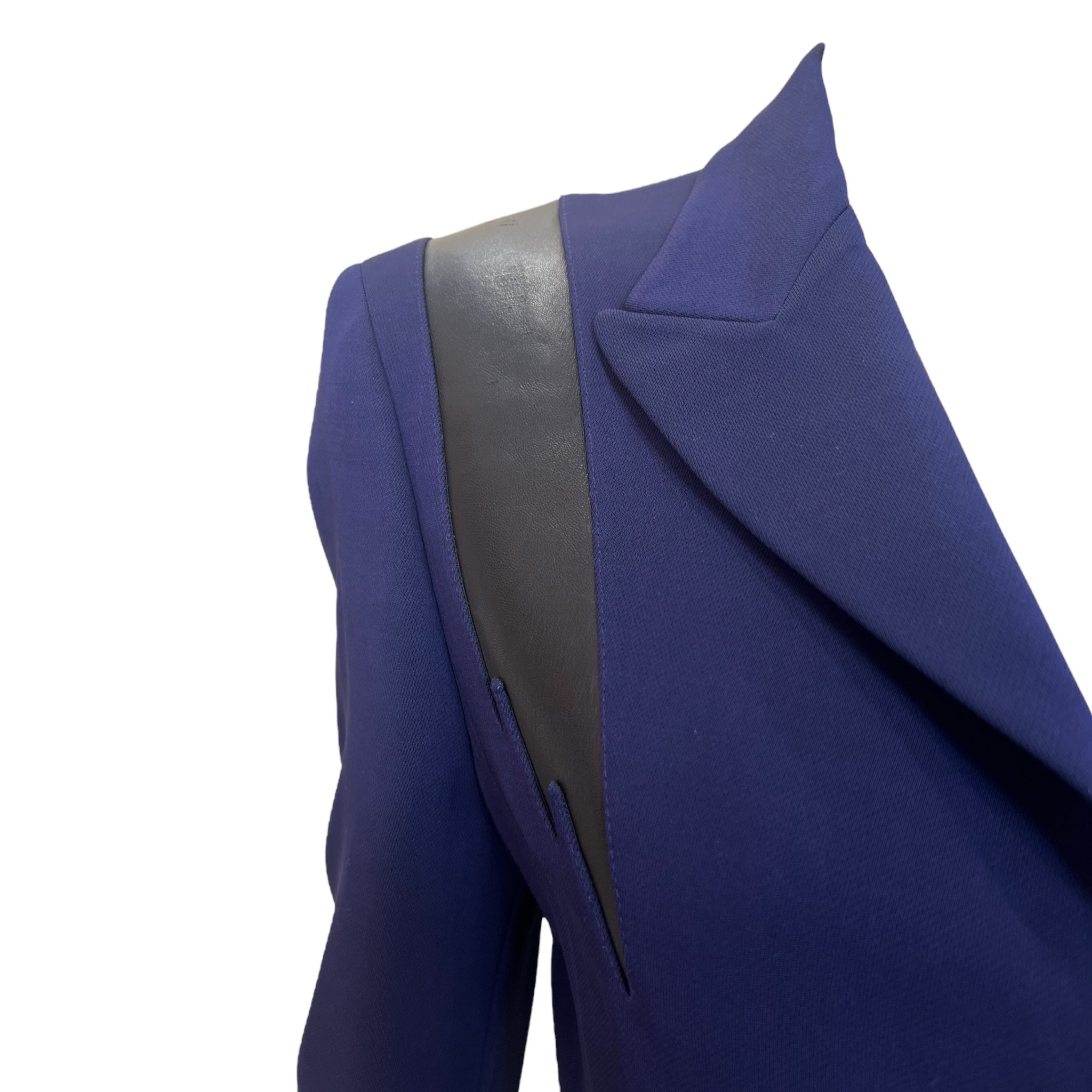 Gianni Versace Couture S/S 1998 Royal Blue Blazer with Black Leather Shoulder Stripe, NWT, shoulder