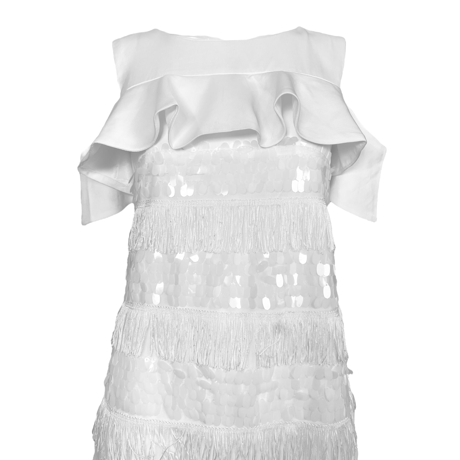 Dolce & Gabbana White Sequin Fringed Mini Dress, top
