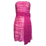 Dolce & Gabbana Hot Pink Lace Strapless Mini Dress with Ribbon Bow