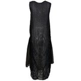 1920's Art Deco Black Beaded Ruched and Scalloped Evening Dress, back