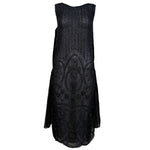 1920's Art Deco Black Beaded Ruched and Scalloped Evening Dress