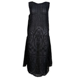 1920's Art Deco Black Beaded Ruched and Scalloped Evening Dress