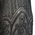 1920's Art Deco Black Beaded Ruched and Scalloped Evening Dress, detail