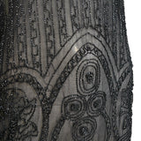 1920's Art Deco Black Beaded Ruched and Scalloped Evening Dress, detail