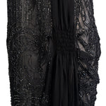 1920's Art Deco Black Beaded Ruched and Scalloped Evening Dress, hip