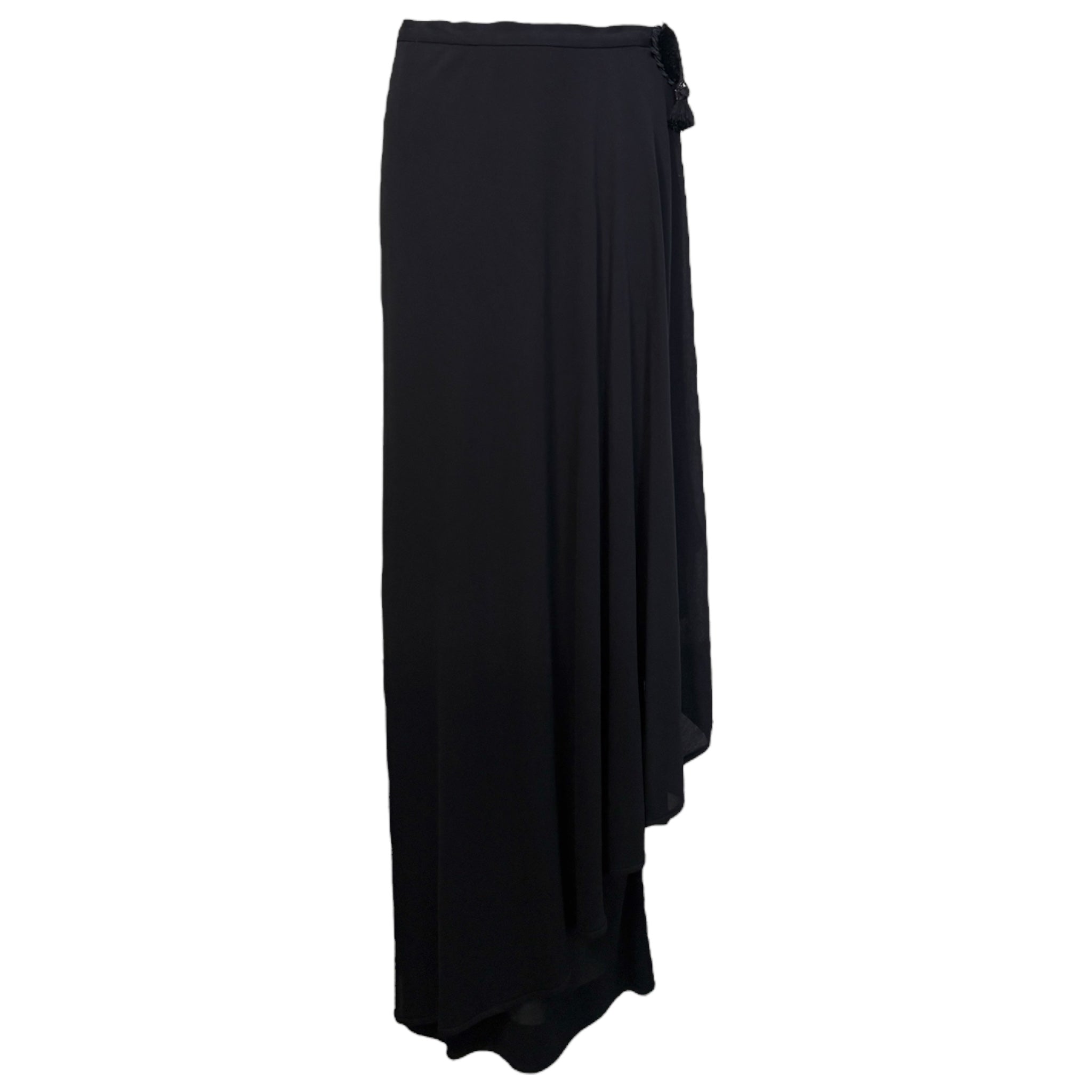 Valentino 1980's Black Asymmetrical Silk Jersey Tassel Skirt