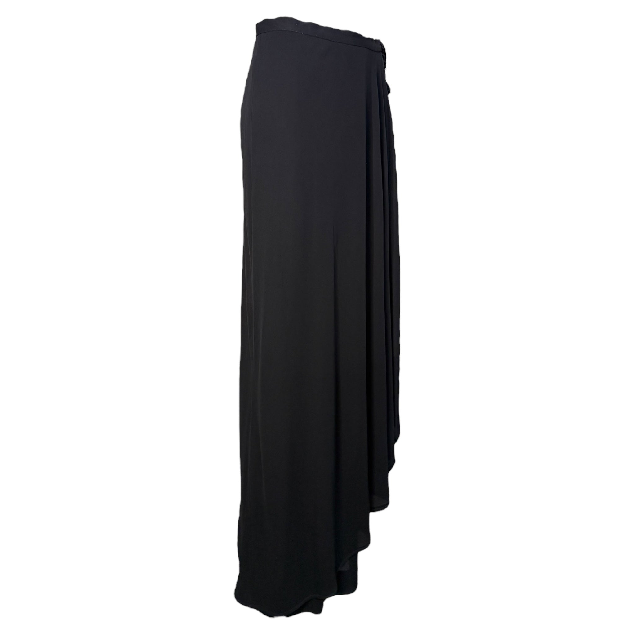 Valentino 1980's Black Asymmetrical Silk Jersey Tassel Skirt, side 2