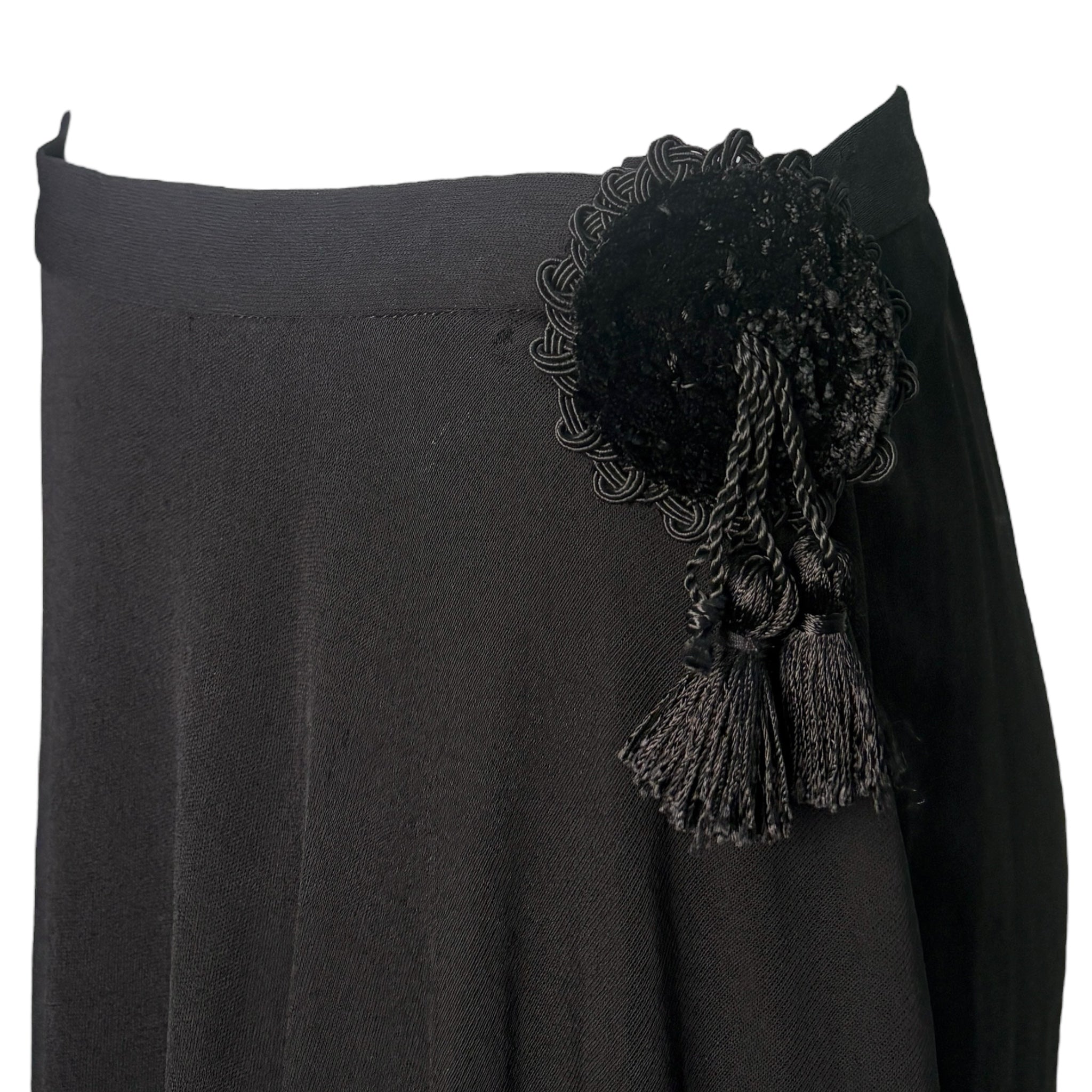 Valentino 1980's Black Asymmetrical Silk Jersey Tassel Skirt, tassel