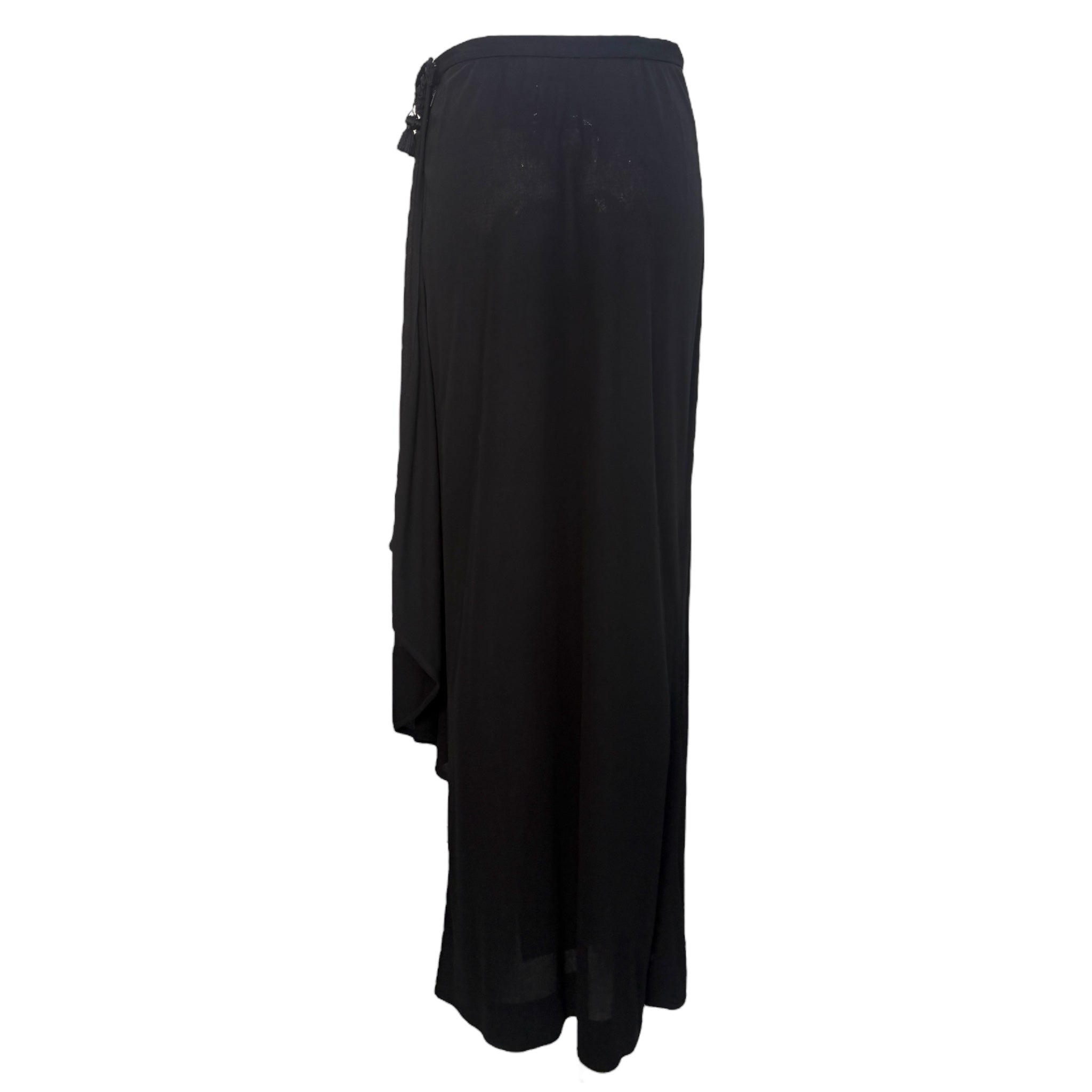 Valentino 1980's Black Asymmetrical Silk Jersey Tassel Skirt, back