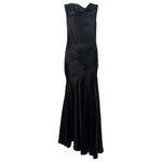 1930's Black Slipper Satin Bias Cut Evening Gown