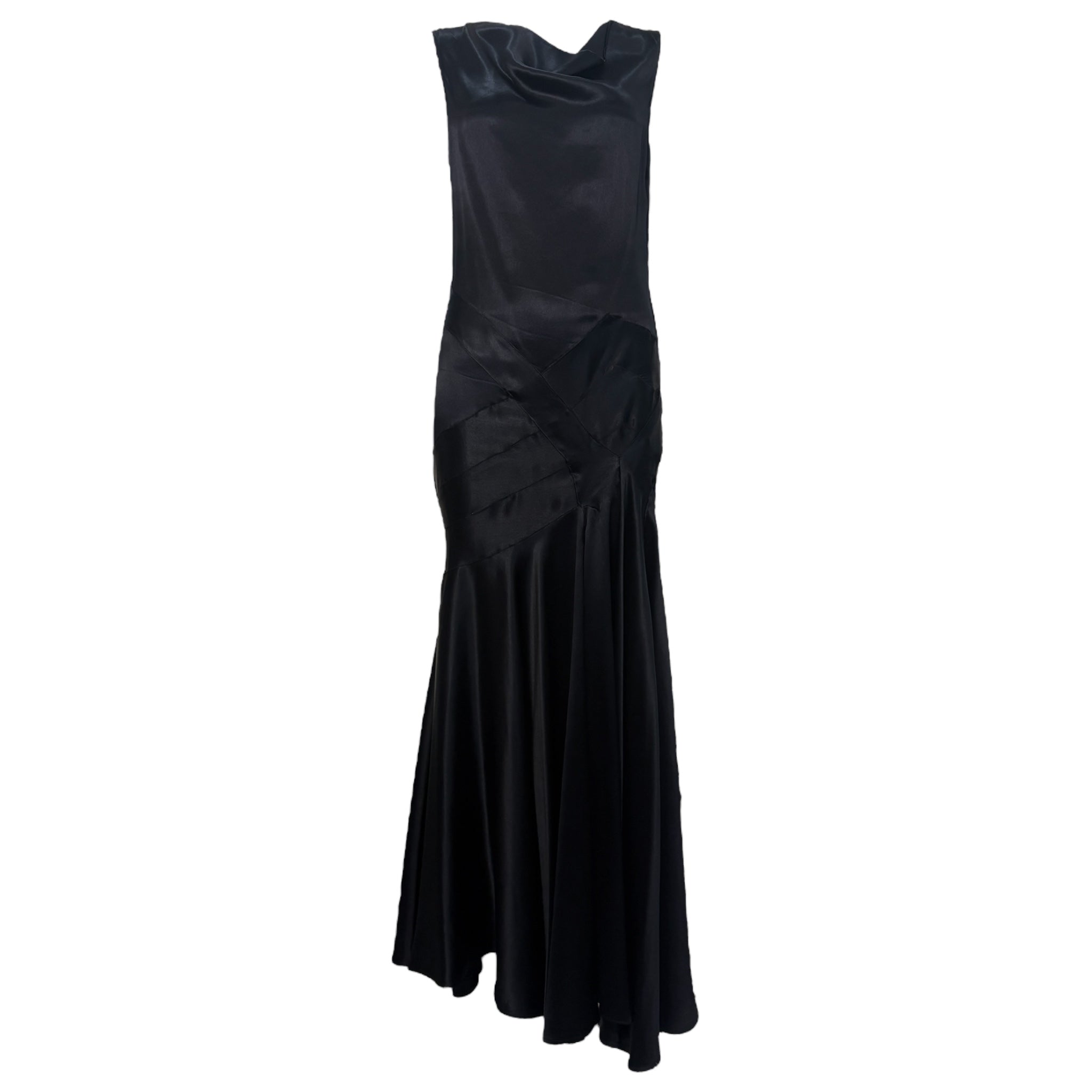 1930's Black Slipper Satin Bias Cut Evening Gown