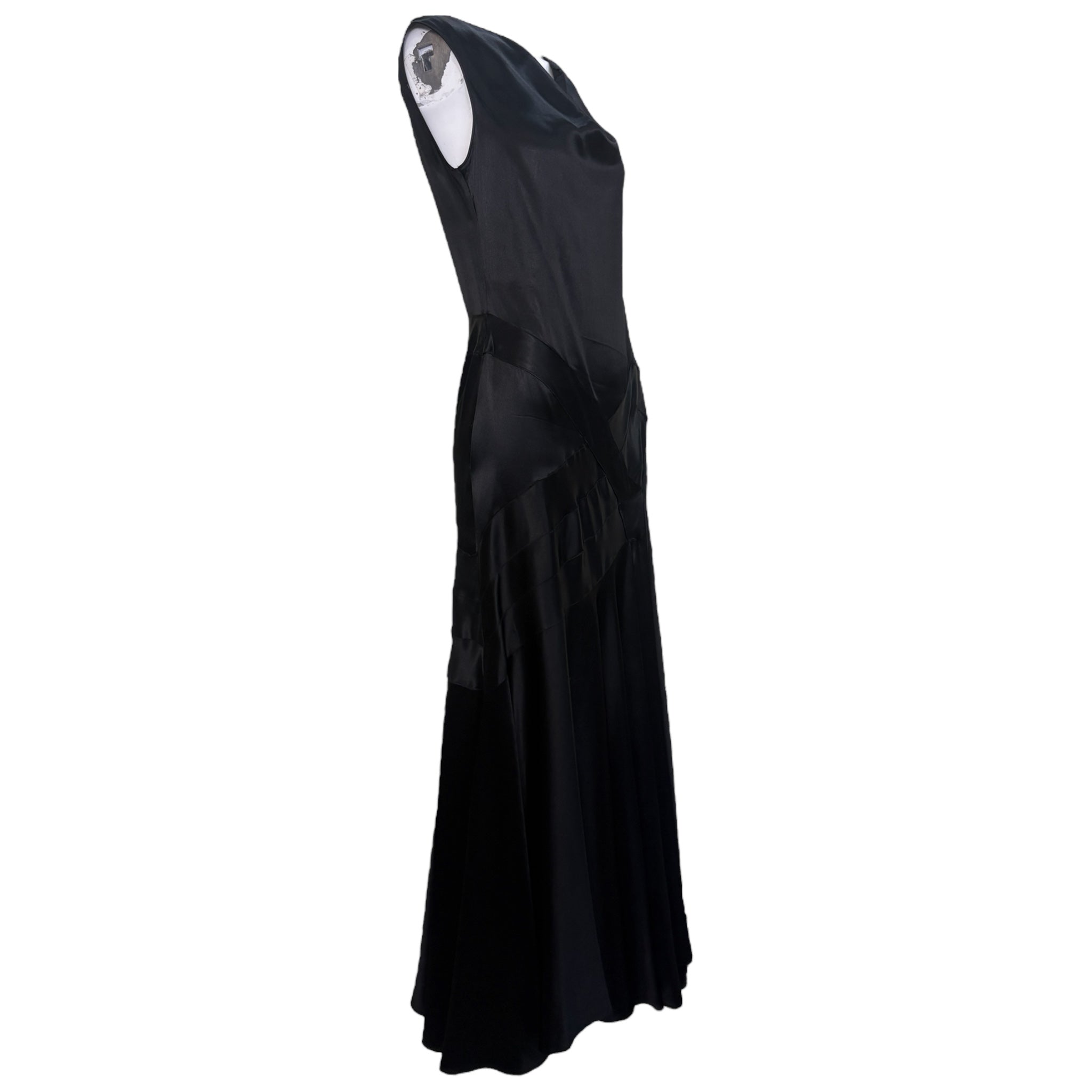 1930's Black Slipper Satin Bias Cut Evening Gown, side