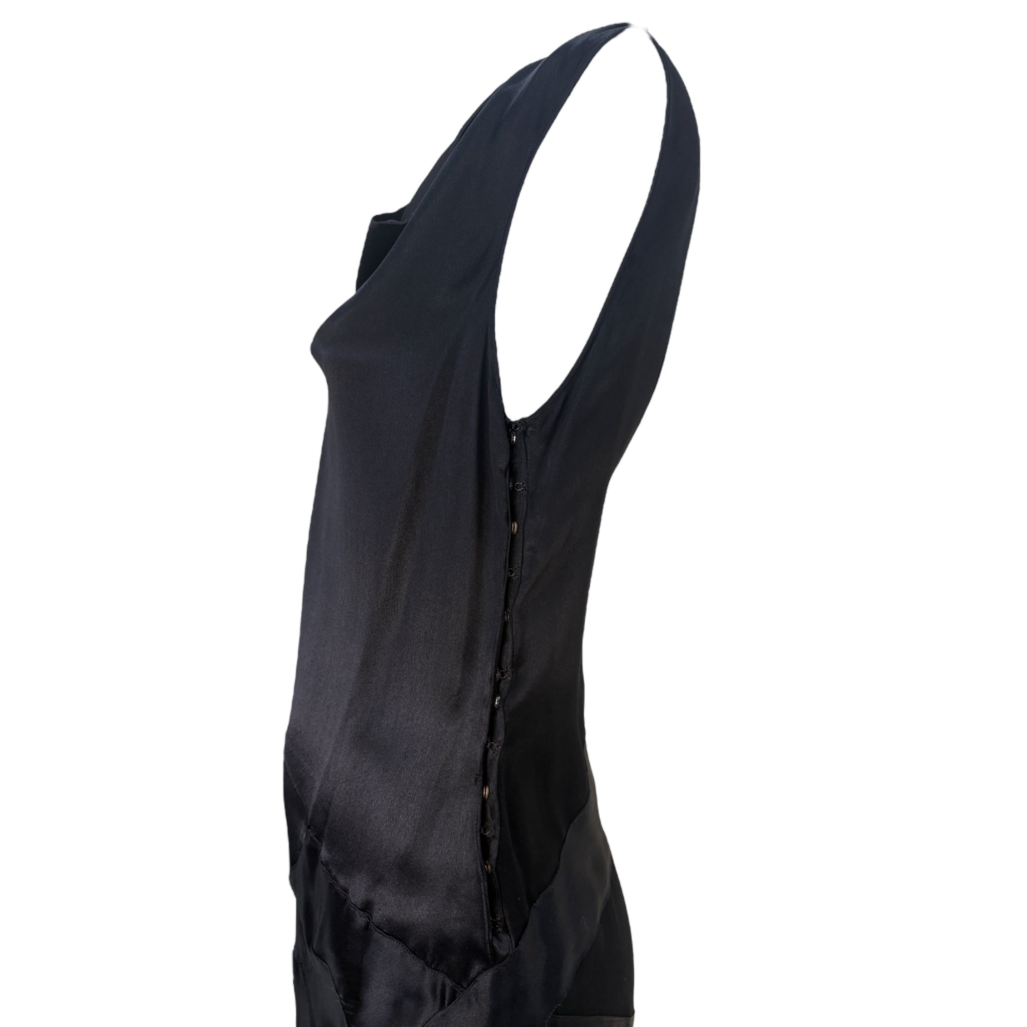 1930's Black Slipper Satin Bias Cut Evening Gown, top side