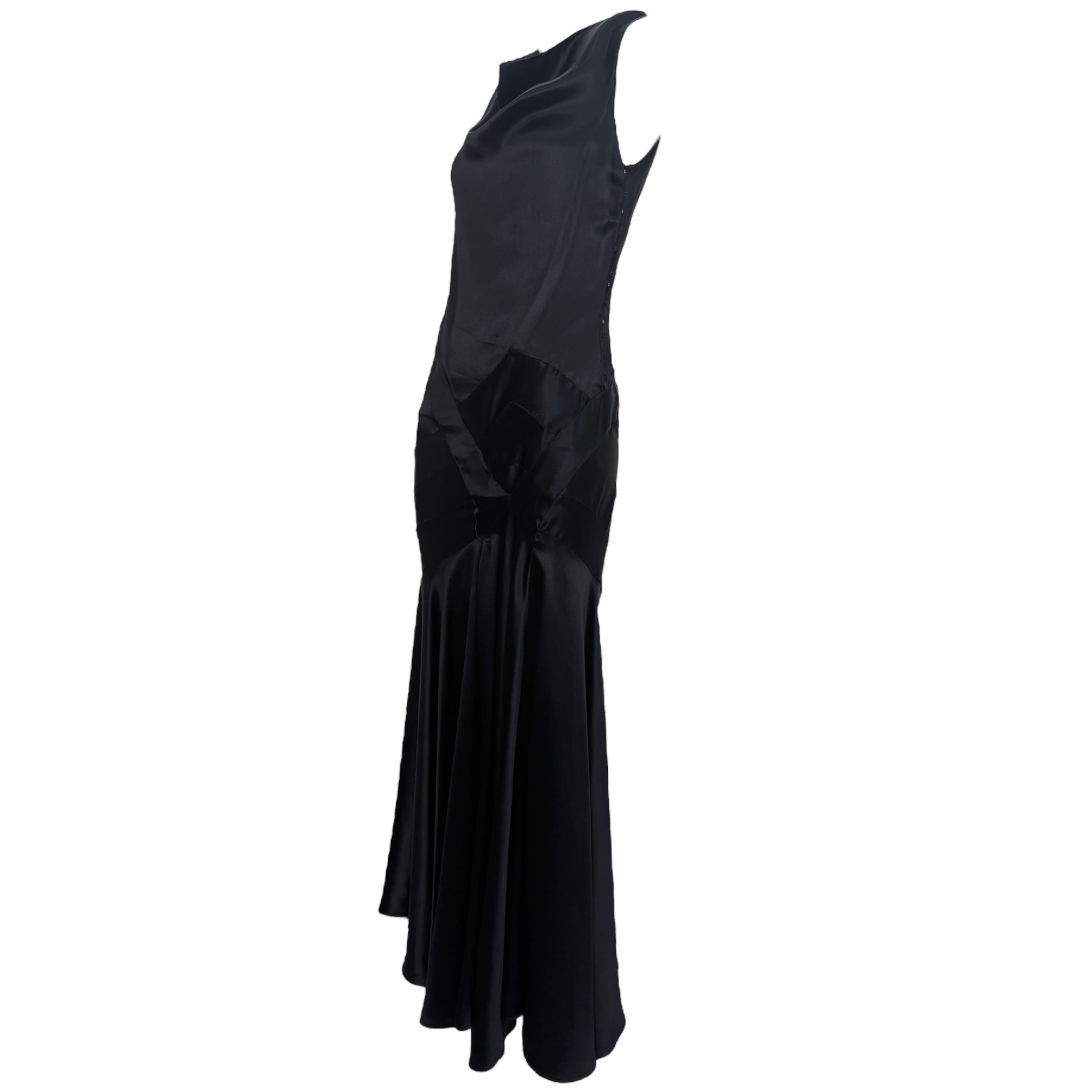 1930's Black Slipper Satin Bias Cut Evening Gown, side 2