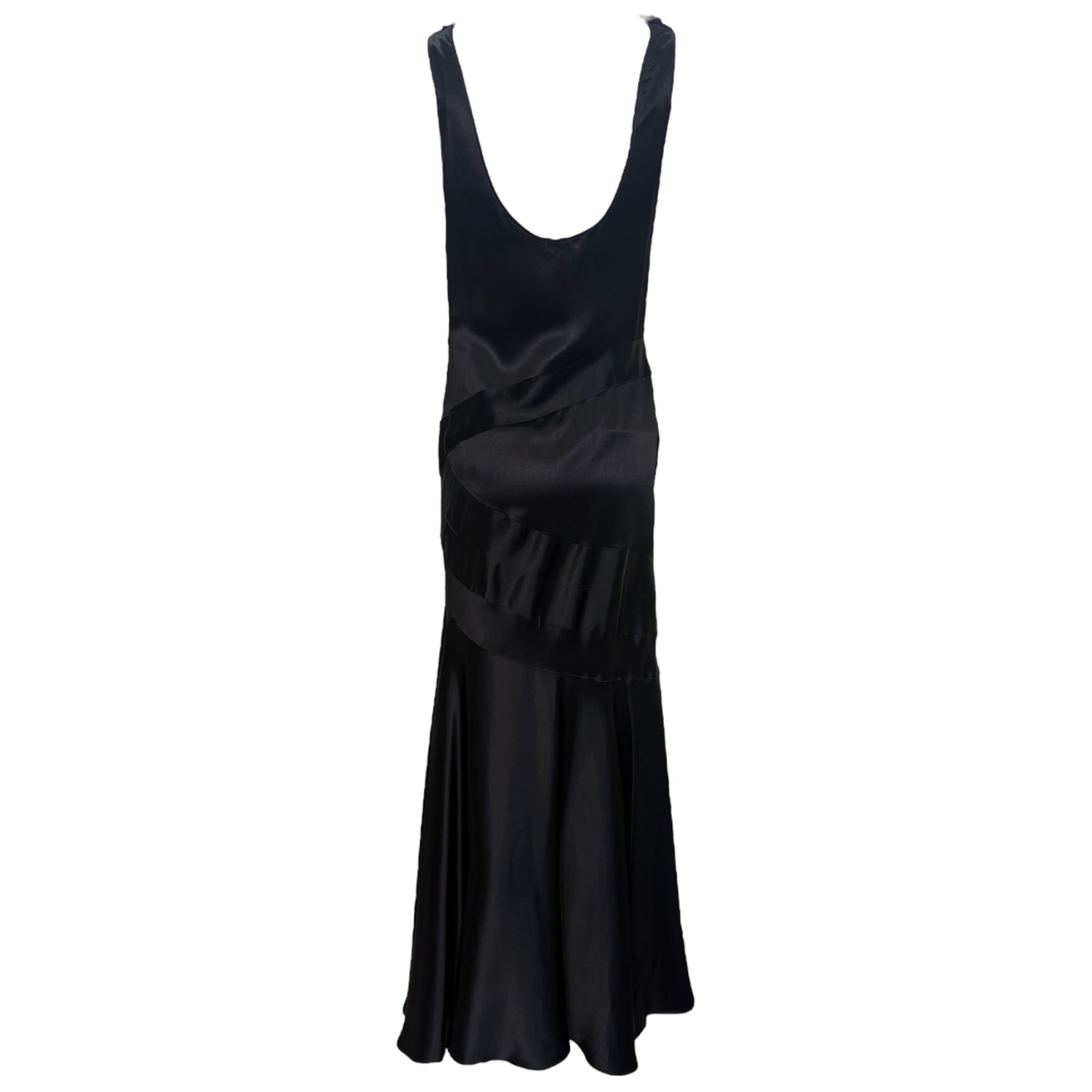 1930's Black Slipper Satin Bias Cut Evening Gown, back