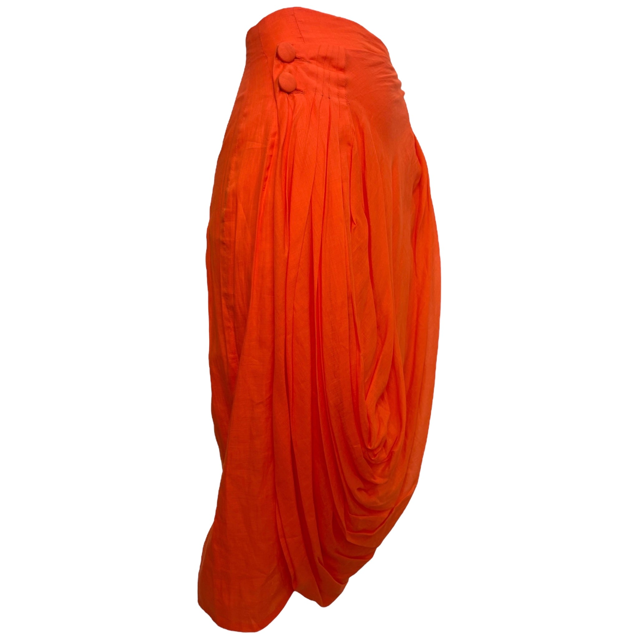 Allison Goulard 1980's Bright Orange Cotton Skirt Ensemble, skirt side