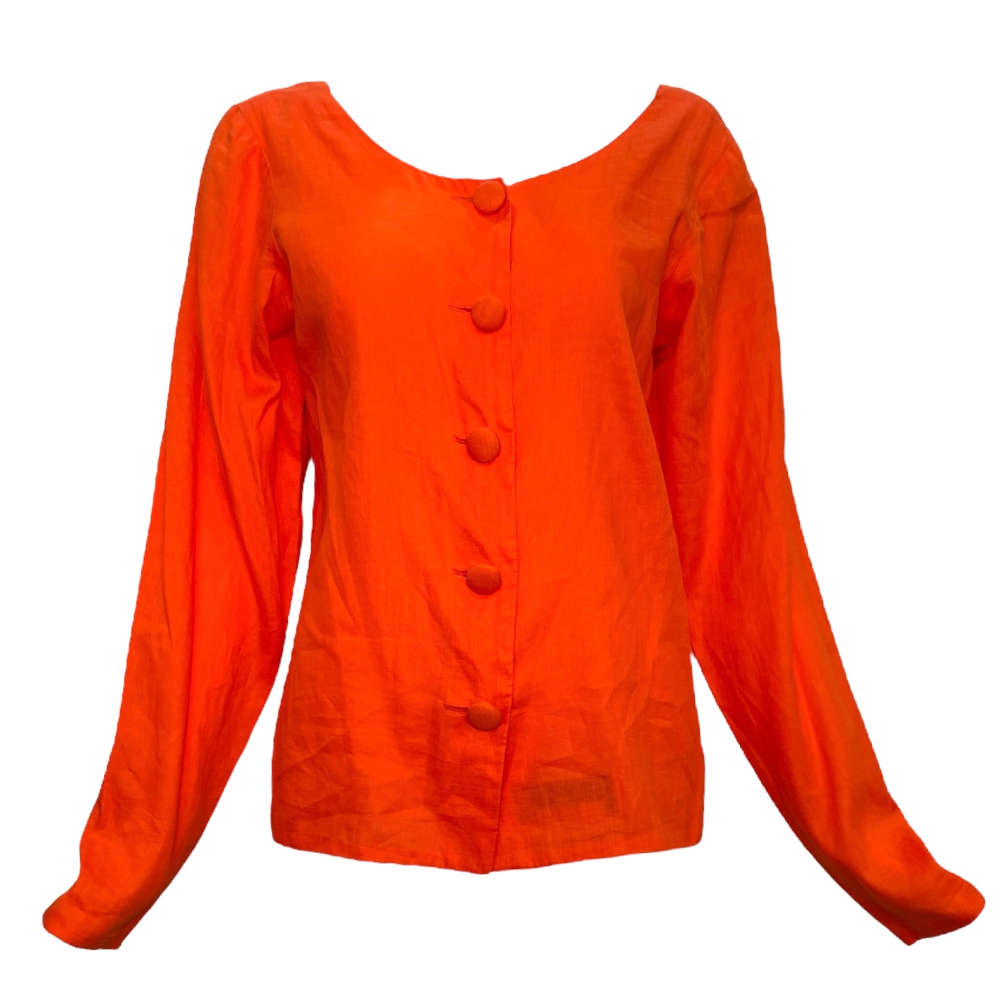 Allison Goulard 1980's Bright Orange Cotton Skirt Ensemble, top